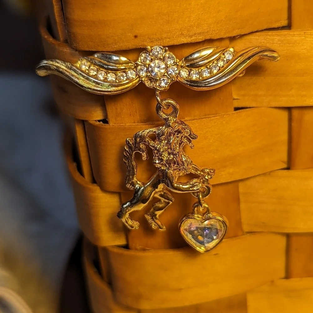 Lion Angel Gryffin pin brooch rhinestone 10k gold plated Mystical Magical Royal